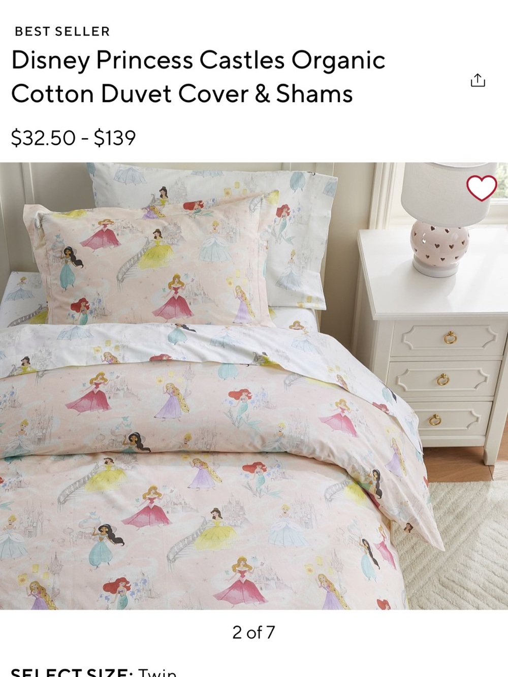 Disney Princess Castles Duvet Cover Set - Pink, Yellow, Blue